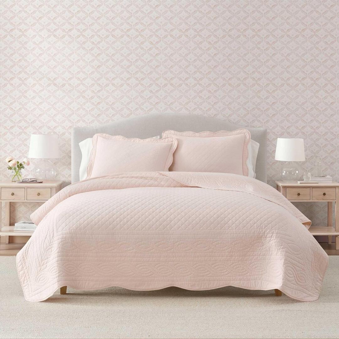 Martha Stewart - Queen Quilt Set with Shams, Cotton Percale