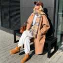 Winter Mini Boots for Women: Faux Fur Lining Ankle Snow Booties With Fluffy Trim and Buckle Decor Warm Slip On Comfort Shoes (8, Chestnut-flat)