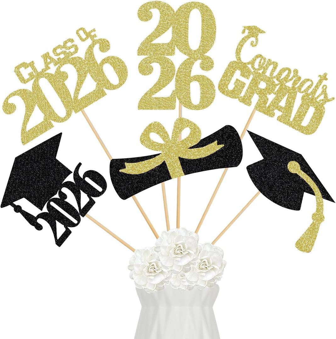 9 x 24Pcs 2026 Graduation Centerpieces Sticks Gold, Class of 2026 Graduation Party Centerpieces Sticks for Tables 2026 Gold 2026 Graduation Table Centerpieces Decorations