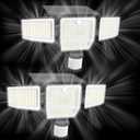 6000LM Solar Lights Outdoor, 4 Heads Motion Sensor Outdoor Lights, Solar Flood Lights for Yard House Outside Garage, IP65 Waterproof, 3 Modes, Easy Install, 2 Pack