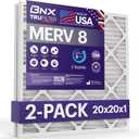 BNX 20x20x1 MERV 8 Air Filter 2 Pack - MADE IN USA - Electrostatic Pleated Air Conditioner HVAC AC Furnace Filters - Removes Dust, Mold, Pollen, Lint