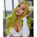 Superior Yellow Green Lace Front Wigs for Women Long Wavy Hair Tender Matcha Green Synthetic Lace Front Wigs Drag Queen Spring Wig Realistic Glueless Heat Resistant Fiber Hair Cosplay 24Inch