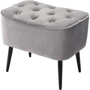 BIRDROCK HOME Tufted Curve Ottoman Velvet Foot Stool - Modern Upholstered Padded Footrest for Living Room or Bedroom - Small Cushioned Accent Chair for Couch, Sofa, or Large Seating (Grey)