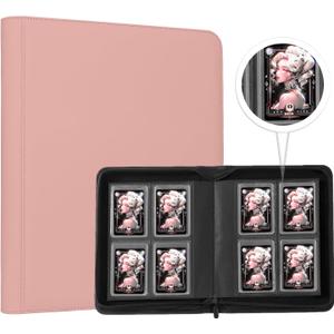 Toploader Binder,4-Pocket Double Sided Top Loaders Binder,Holds 128 Cards in 3"x4" Toploaders,PU Leather Card Binder Abulm for Toploader Trading,Sports,and Gaming Cards (Pink)