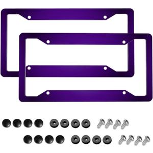 Purple License Plate Frame 2 Packs Purple Car Accessories Aluminum Metal License Plate Holder, Weather Proof, Rust-Proof Universal Size