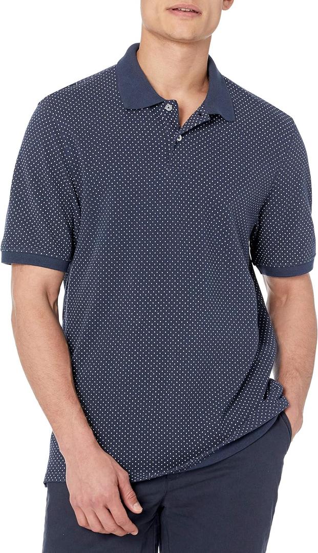 Amazon Essentials Men's Regular-Fit Cotton Pique Polo Shirt  (Large, Navy White Dots)