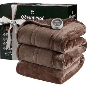 Beautyrest Heated Blanket, Electric Blanket, Soft, Warm, Reversible Plush - Sherpa Heating Blanket with 20 Heat Settings, 1-10 hrs Timer Auto Shut Off, Machine Washable, Twin (84 inx62 in), Chocolate