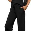 SAMPEEL Two Piece Sets for Women Summer Outfits Lounge Sets Mock Neck Tops Wide Leg Crop Pants Vacation Travel Outfits, L