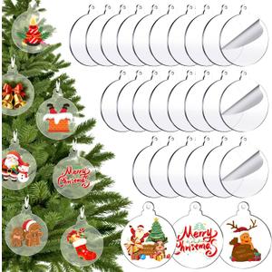 24Pcs Acrylic Clear Christmas Ornament,3 Inch Blank Acrylic Christmas Ornaments for Craft Clear Round Disc Ornaments Blanks with Hole for Christmas Decor DIY Family Kids Crafts