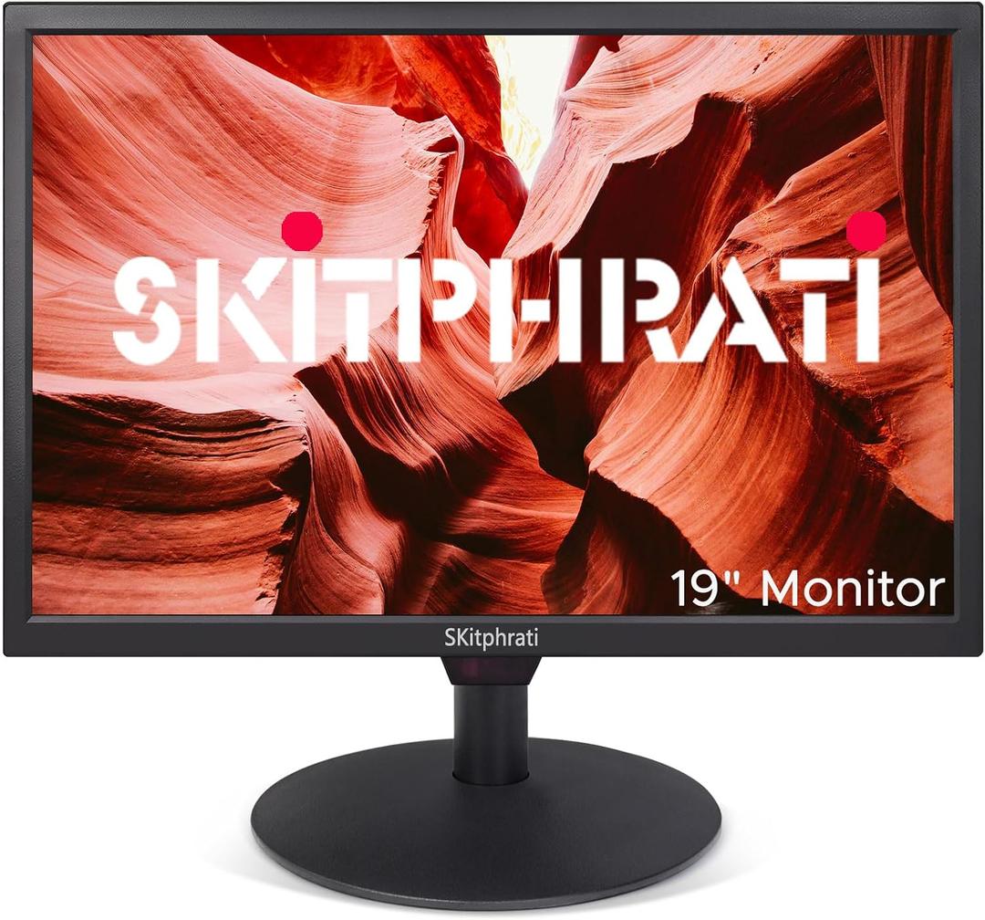SKitphrati 19" HD 1440x900 PC Monitor, 60Hz 5ms LED Screen Computer Monitor with HDMI/VGA/AV/BNC/USB, Built-in Speakers, VESA Mount, for Laptop PC Desktop Office Home Use