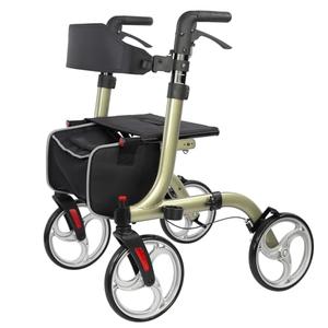 Healconnex Rollator Walkers for Seniors-Folding Rollator Walker with Seat and Four 10inch Wheels-Medical Rolling Walker with Comfort Handles and Thick Backrest-Lightweight Aluminium Frame Champagne