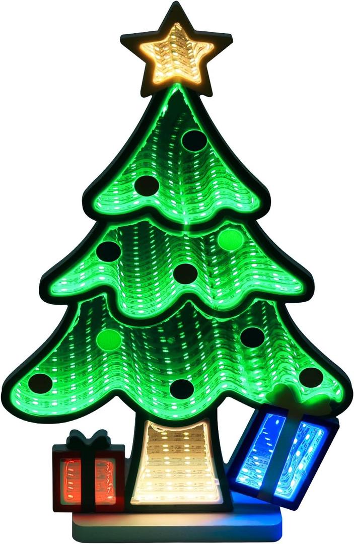 MEETYAMOR Christmas Decorations Indoor, Christmas Tree Infinity Mirror Tunnel Light - 3D Endless Extension LED Night Lamp, USB Powered Colorful Table Centerpiece for Bedroom, Living Room Home Decor (MYTL-8085)