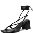 vivianly Women's Lace Up Chunky Heel Sandals Strappy Straps Ankle Wrap Heels (9, Black)