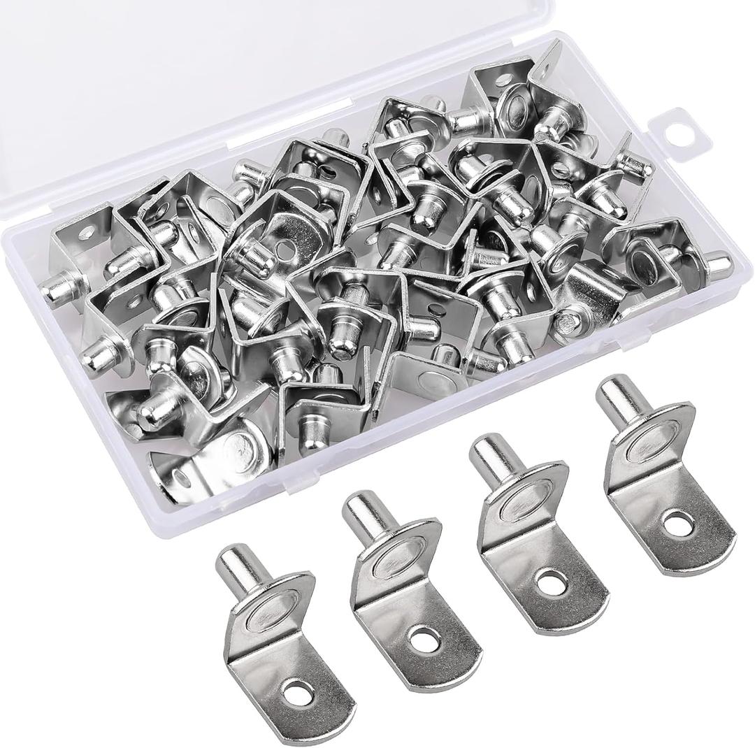 50 Pcs Shelf Pegs Pins1/4 Inch Upgraded Diameter L-Shaped Perforated Nickel Plated Shelf Pins, Cabinet Shelf Pegs for Shelves, Shelf Support for Bookshelf Kitchen Cabinet Shelf Pegs.