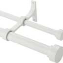 Heavy Duty Double Curtain Rods with Cylindrical Cap Finials - 72 to 144' Telescoping Rods, 1 Inch Front, 5/8 Inch Back - Matte White