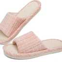 Pack of 2, DX Grandway Womens Slippers, Linen Flax House Slippers for Women Men Unisex, Cute Soft Open Toe Summer Bedroom Slides House Shoes Indoor Outdoor Shower Drys fast