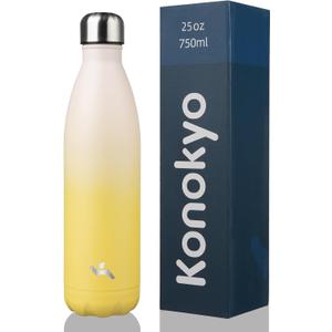 Konokyo Insulated Water Bottles, 25 oz Double Wall Stainless Steel Vacumm Metal Flask for Sports Travel, Lemon