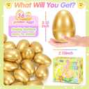 SevenQ Golden Plastic Easter Eggs Empty 36Pcs 3.15" Fillable Easter Basket Stuffers Fidget Toy Easter Gifts for Kids Party Favors Pinata Treasure Box Candy Goodie Bags Fillers Egg Hunt Essentials