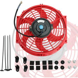 10" inch Slim Fan Push Pull Electric Radiator Cooling 12V Mount Universal Kit Red