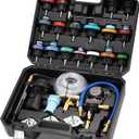 FOUR UNCLES Radiator & Coolant Pressure Tester and Vacuum Refill Kit - 28-Piece Universal Cooling System Leak Tester and Refiller for Cars Motorcycles Trucks (Black)
