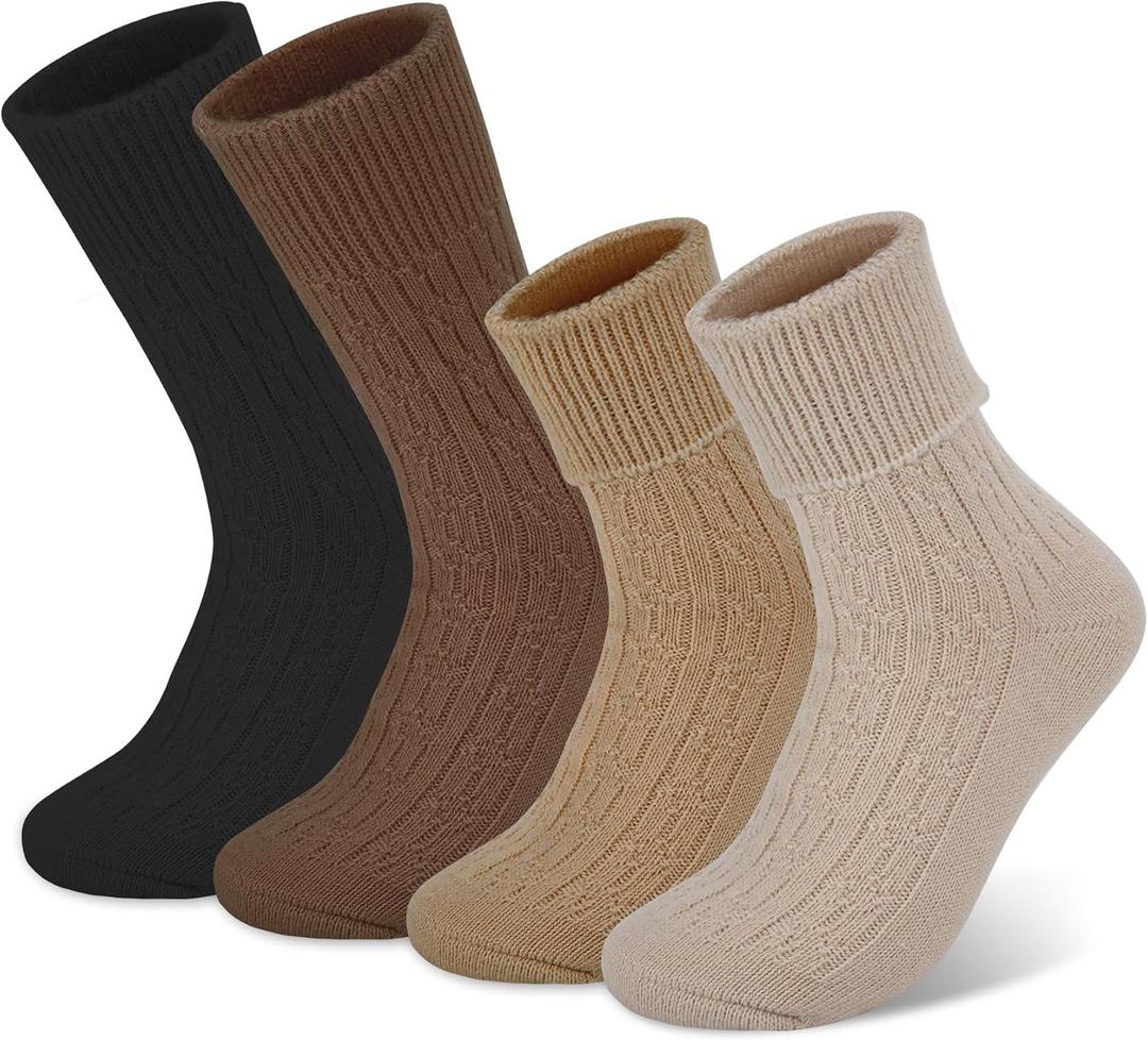 5 Pairs Merino Wool Socks for Women, Winter Warm Socks, Vintage Thermal Sock Soft Classic Sock for Ladies Gift (B-black+dark Coffee+light Coffee+khaki)