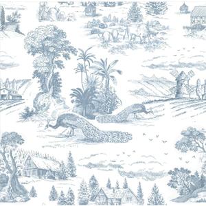 Abyssaly Toile Peel and Stick Wallpaper Blue and White Floral Wallpaper French Country Vintage Animal Self-Adhesive Contact Paper for Bedroom Bathroom Cabinets Decor, 17.3"393.7"