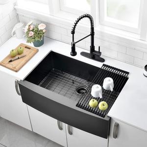 30 Inch Black Farmhouse Sink - VOKIM 30 x 22 Apron Front Farmhouse Sink Stainless Stee 16 Gauge Farmhouse Apron Curved Front sink Single Bowl Kitchen Sink