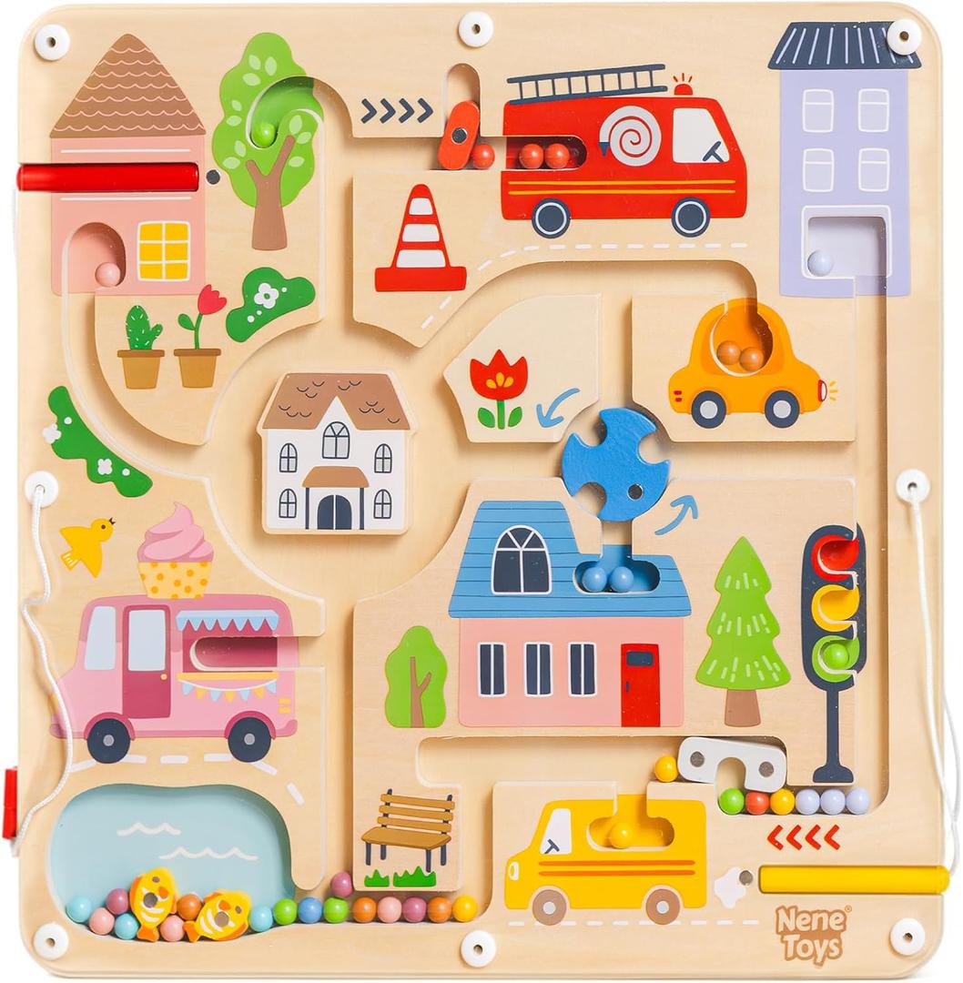 Nene Toys Magnetic Maze Board Toddler Travel Toy 2+ Montessori Busy Board Alternative Bead Maze Puzzle with Tethered Stylus Quiet Car/Plane Activity Fine Motor Skills, Hand-Eye Coordination