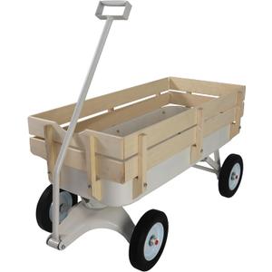 ZeHuoGe Outdoor Sport Wagon All Terrain Pulling w/Removable Wooden Side Panels, Solid Tires Big Foot Panel Wagon,Pull-Along Wagons (White)