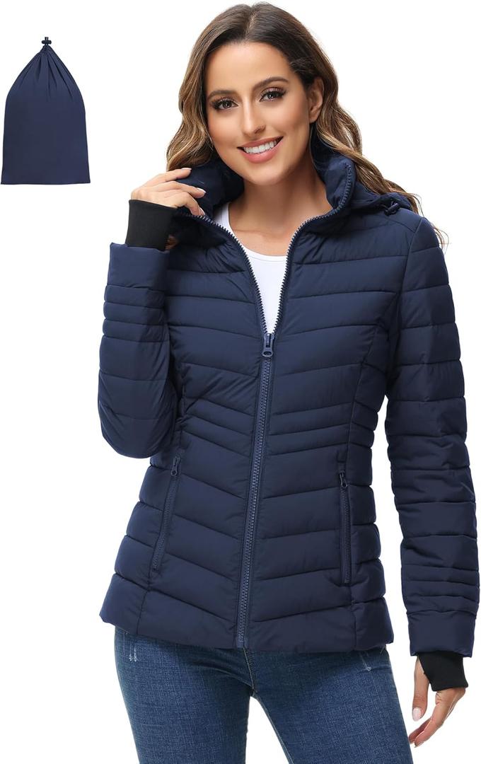 ROYAL MATRIX Womens Packbale Puffer Jacket Lightweight Winter Insulated Puffy Jacket Quilted Puffer Coat With Hood Navy, S