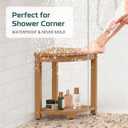 Waterproof Corner Shower Stool for Inside Shower, Poly Lumber Shower Bench Seat Chair, Bath Shower Stool for Shaving Legs Foot Rest with Storage Shelf, Adjustable & Non-Slip Feet, Teak Brown