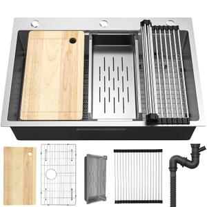 YITAHOME Drop In Kitchen Sink Workstation 33in, 33" x 22" x 10"