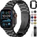 Fullmosa Compatible Apple Watch Bands Ultra/Ultra2 49mm, Stainless Steel Strap Metal iWatch Band with Case for Apple Watch, Black