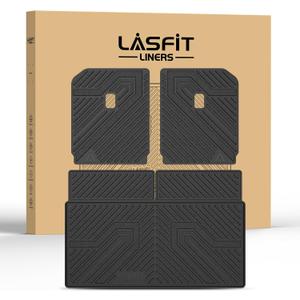 LASFIT Trunk Mat & Backrest Mats for Rivian R1S 2025 2024 2023 2022, All Weather TPE Custom Fit Cargo Liner for R1S Cargo Mat, Black, Easy to Clean