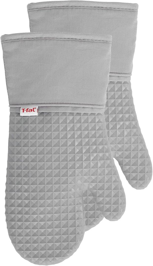 T-fal Waffle Silicone Oven Mitt Set, Softflex, Non-Slip Grip, Heat Resistant, 13 x 7-inches, 2 Pack, Gray