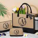 Personalized Gifts for Women Tote Bag, Initial Jute Tote Bag & Makeup Bags Monogrammed Beach Bag w/ Zipper, Mothers Day Birthday Gifts for Women Her Friends Mom Daughter Sister Grandma Teacher Nurse