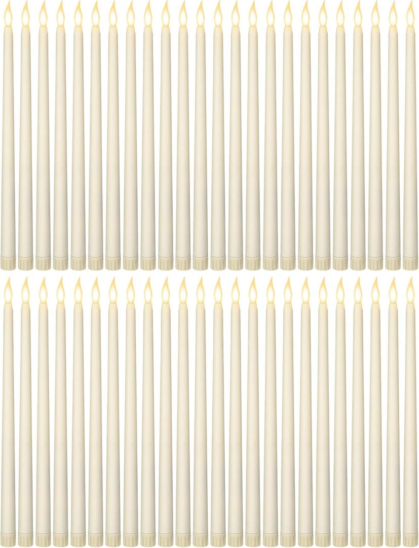 Funtery 48 Pcs Flameless LED Taper Candles 11 Inch Battery Operated Flickering Candles Bulk for Christmas Church Wedding Party (Ivory,Classic Style)