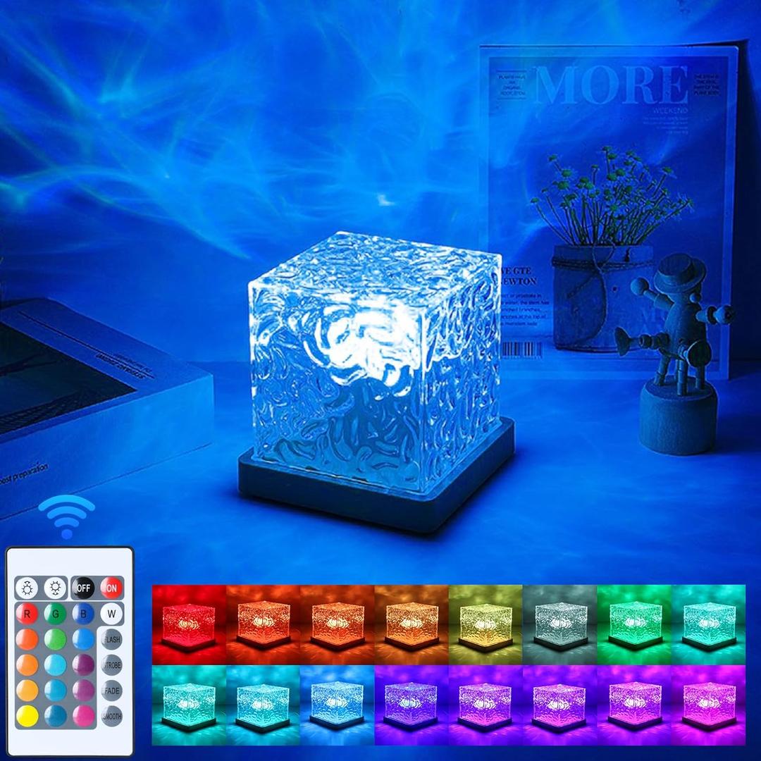 Aurora Glow Lamp,Corded Ocean Lamp Luminorthe Cube Northern Lights Cube Ocean Wave Projector with 16 Colors and Dynamic Ripple Effect for Living Room Bedroom Decor (Cube)