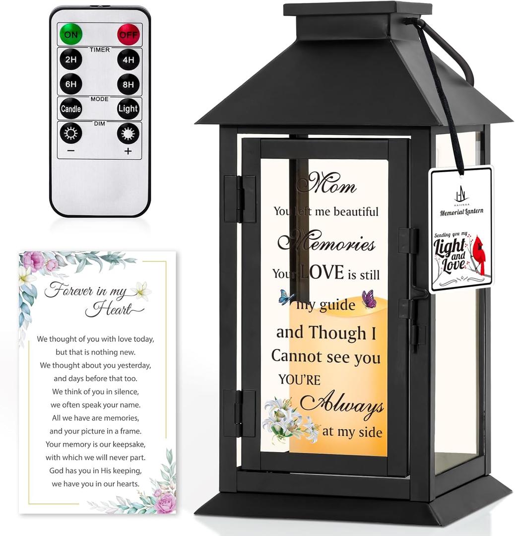 Memorial Lantern Bereavement Gifts in Memory of Loved One Memorial Gifts for Loss of Mother Remembrance Sympathy Gifts for Loss of Loved One with LED Candle and Remote HNGlantern1104 (Mom)