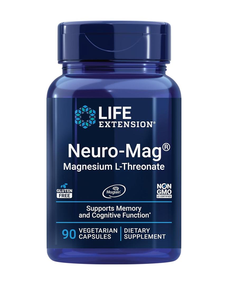 Life Extension Neuro-Mag Magnesium L-Threonate, Memory Health, Quick Thinking, Cognitive Health Support, Vegetarian, Non-GMO, 90 Vegetarian Capsules (144 mg from 2000 mg Magtein magnesium L-threonate, Best By 05/2027 Life Extension Neuro-Mag Magnesium L-Threonate, Memory Health, Quick Thinking, Cognitive Health Support, Vegetarian, Non-GMO, 90 Vegetarian Capsules (144 mg from 2000 mg Magtein magnesium L-threonate, Best By 05/2027