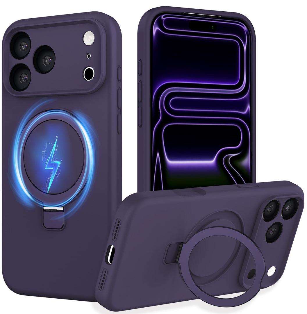 IYH Magnetic Case for iPhone 17 Pro Max 6.9" with Invisible Stand [16FT Military Protection] Liquid Silicone Cover, Purple