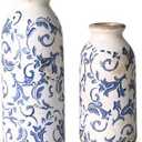 VICTOR & TERESA Blue and White Ceramic Vases Home Decor, Farmhouse Vase for Flowers, Flower Vase Set of 2, Rustic Decorative Vases for Pampas Grass, Table, Living Room, Shelf, Centerpieces, 8 inch