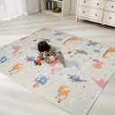 Bammax X-Large Waterproof Foam Padded Play Mat | Reversible & Foldable | Safe Baby & Kids Play Mat | 70" x 78" | Dinosaurs & Safari Animals