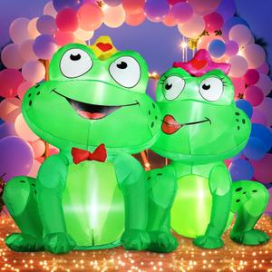 DomKom 5FT Valentines Day Inflatables Outdoor Decorations, Frog Couple Blow Up Build-in Led Lights for Wedding Party Garden Yard Lawn Dcor