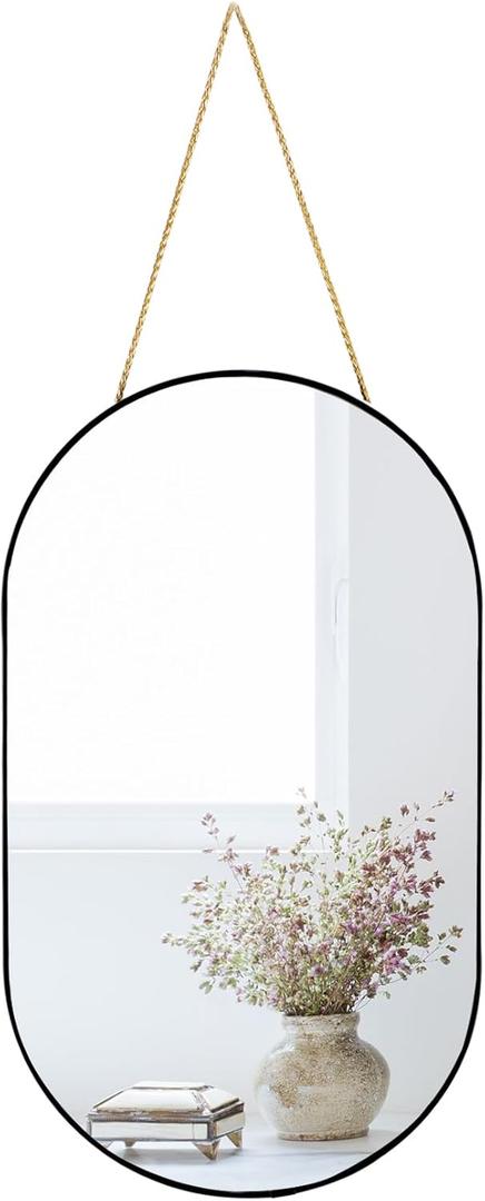 Oval Wall Mirror, Gold, Oval Shape, for Bathrooms and More (Black, 16x9.2 inch)