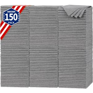 FIXSMITH Shop Towels, Pack of 150, Grey Microfiber Cleaning Cloth Bulk, Microfiber Towels for Cars, All-Purpose Absorbent Cleaning Rags, Dust Cloth for Automotive, Mechanic, Garage, 11.5 x 11.5 inch