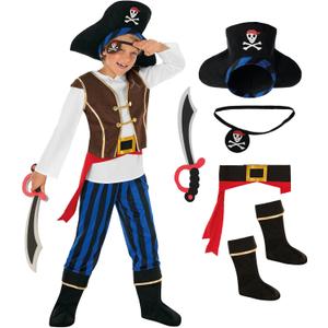 Morph Pirate Costume For Kids - Boys Pirate Outfit - Fun Dress Up Costume For Halloween, Parties, Role Play (7-9 Years, Blue)