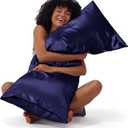 Bedsure Body Pillow Cover 20x54 Inches - Navy Satin Similar to Silk Pillowcase for Hair and Skin, Cooling and Silky Long Body Pillow Pillowcase for Adults with Envelope Closure, Gifts for Women Men