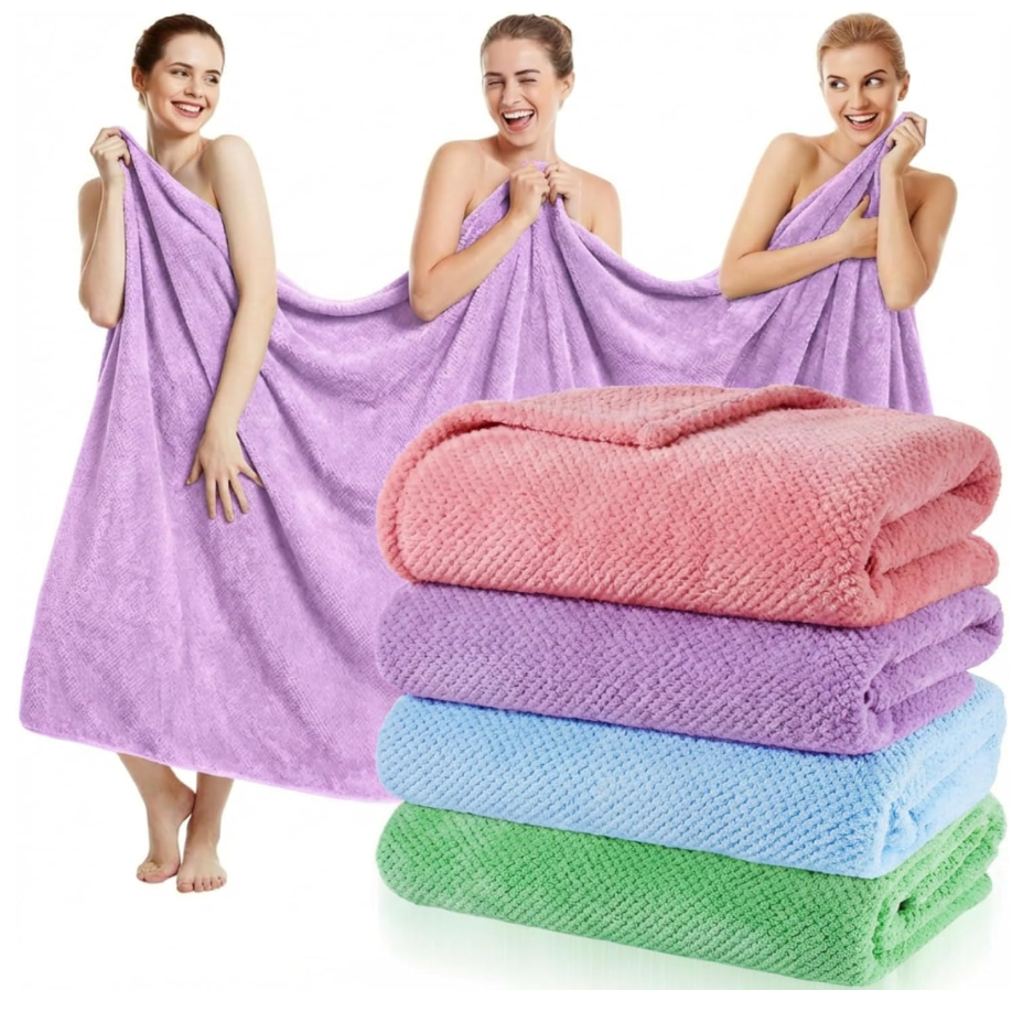 Newwiee 4 Pcs Oversized Bath Towels 40x80 Inches Extra Large Bath Sheet Towels for Adults Quick Dry Soft Absorbent Fluffy Microfiber Shower Sheet for Bathroom Hotel Spa (Fresh Colors)