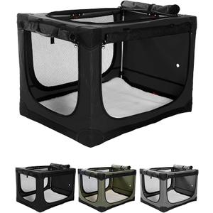 24 Inch Collapsible Travel Dog Crate for Medium Large Dogs, Portable Dog Crate 4-Door Foldable Soft Kennel with Chew-Proof Mesh Windows for Indoor & Outdoor Travel,with Storage Bag, (Black)